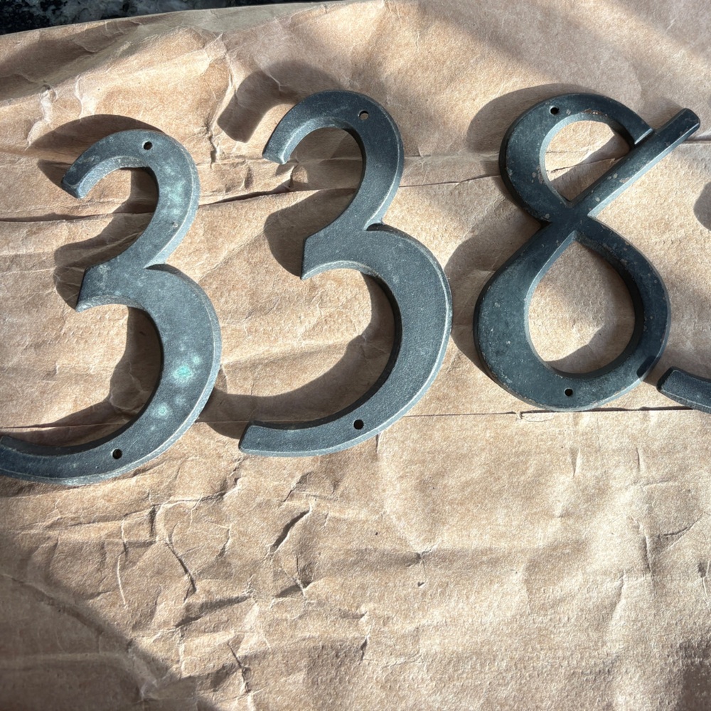 House numbers. Large. Metal. Black. 3 8 7